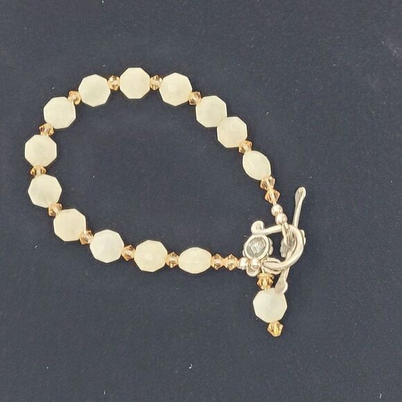 Artisan Handmade 925 Sterling Silver White Quartz Bicone Beaded Bracelet Healing - Picture 3 of 16